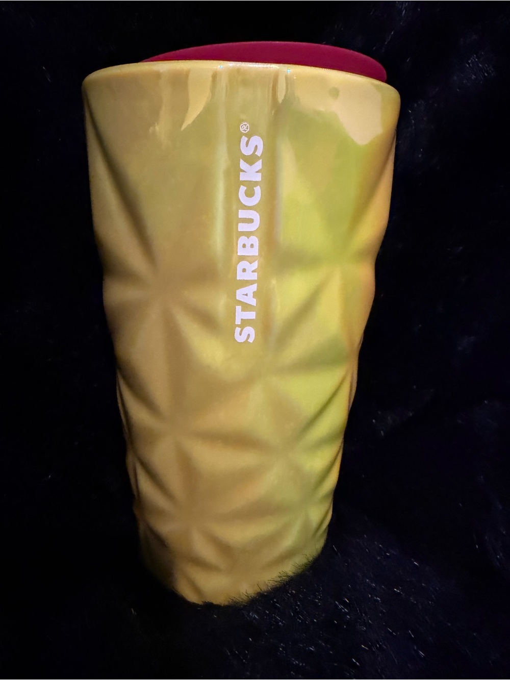 Starbucks Yellow Textured Travel Mug with Pink Lid